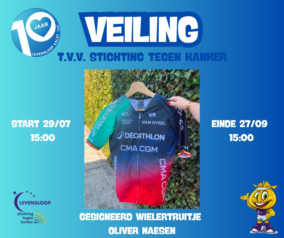 Levensloop Aalst start online veiling met gesigneerde truitjes van Thibau Nys en Oliver Naesen