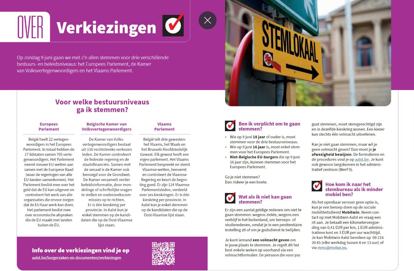 Aanstaande zondag 9 juni zijn het verkiezingen. Alle algemene info over verkiezingen vind je: