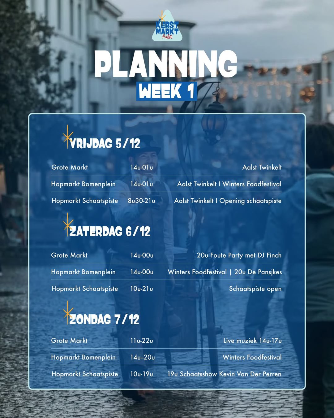🎄✨Dit weekend gaat [Over]Winteren in Aalst van start, en Week 1 zit meteen goed vol. Met Aalst Twinkelt, de opening van de kerstmarkt én een schaatspiste die al vrijdag om 8.30 uur opengaat, wordt het gezellig druk in de binnenstad.
