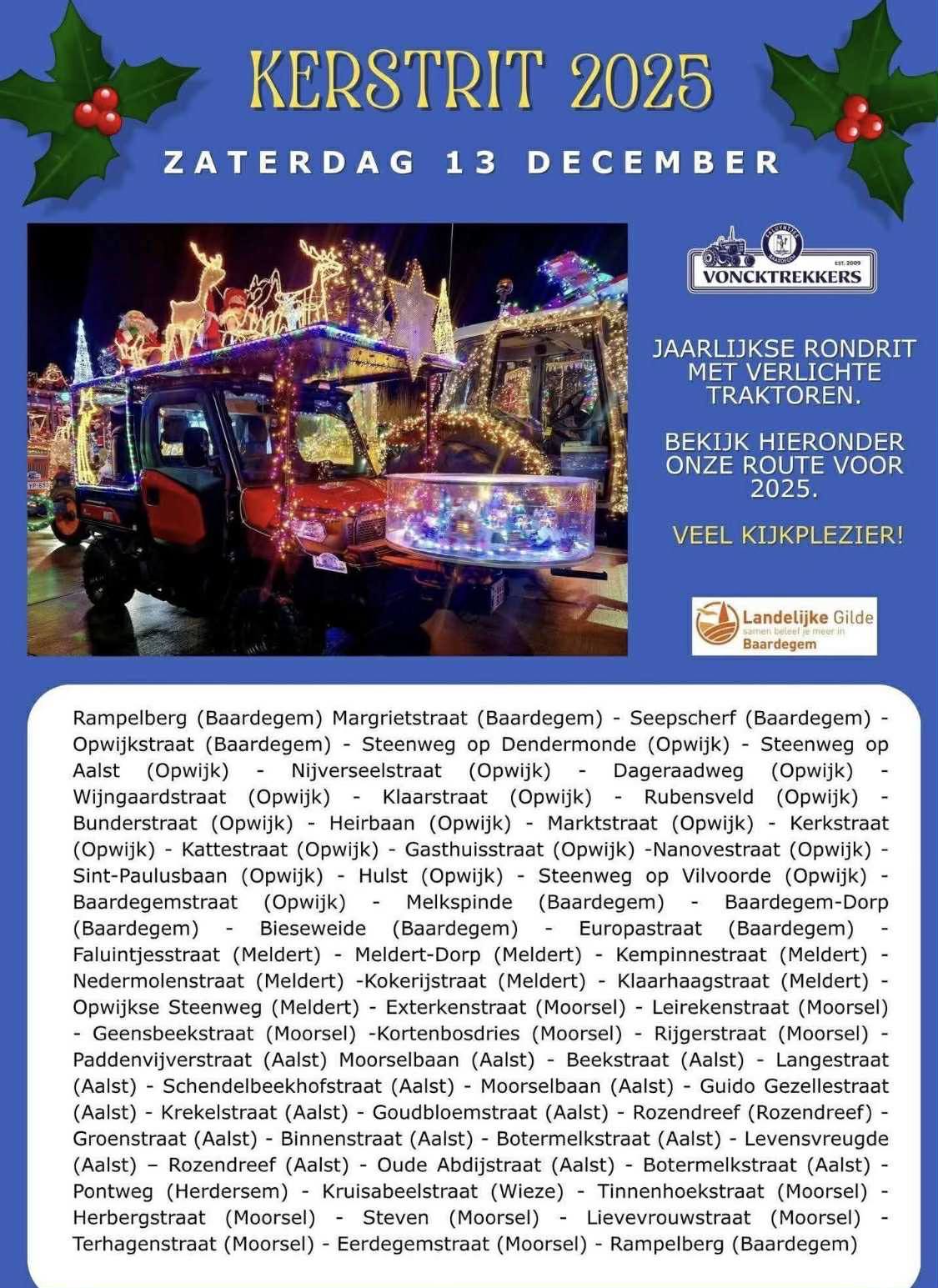 🎄🚜 KERSTRIT 2025: verlichte tractoren door de streek