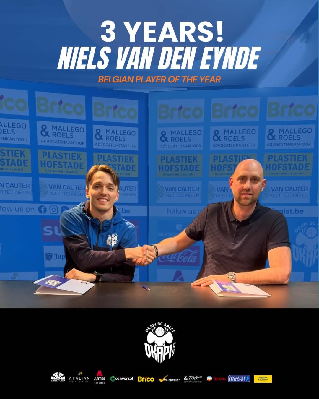 BELGIAN PLAYER OF THE YEAR NIELS VAN DEN EYNDE VERLENGT BIJ OKAPI AALST MET MAAR LIEFST 3 EXTRA JAREN. 🏆💙