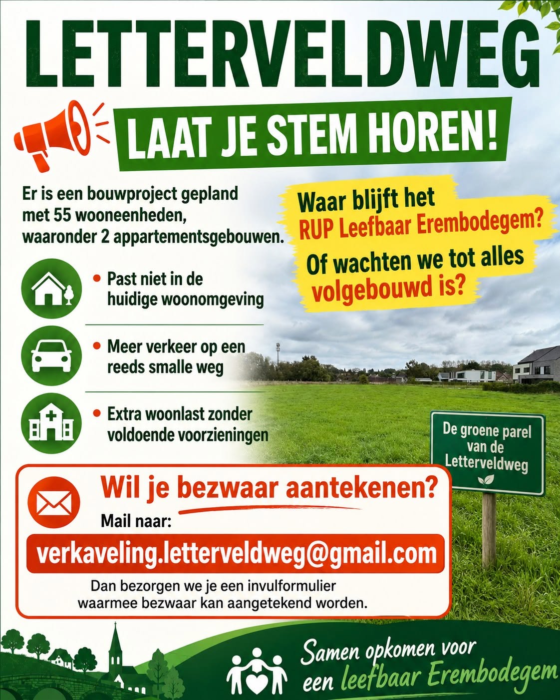 ❗Burgerplatform Erembodegem wordt wakker!! trekt aan alarmbel over nieuwe woonprojecten