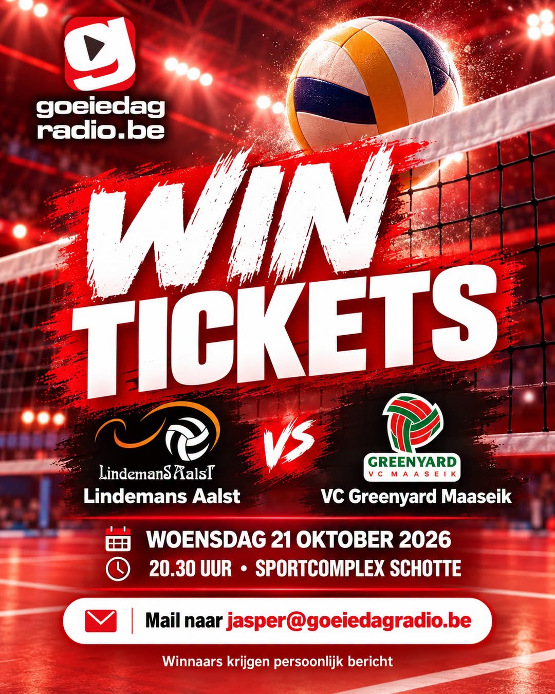 🎟️ WIN WIN WIN! Scoor tickets voor Lindemans Aalst - VC Greenyard Maaseik! 🎁