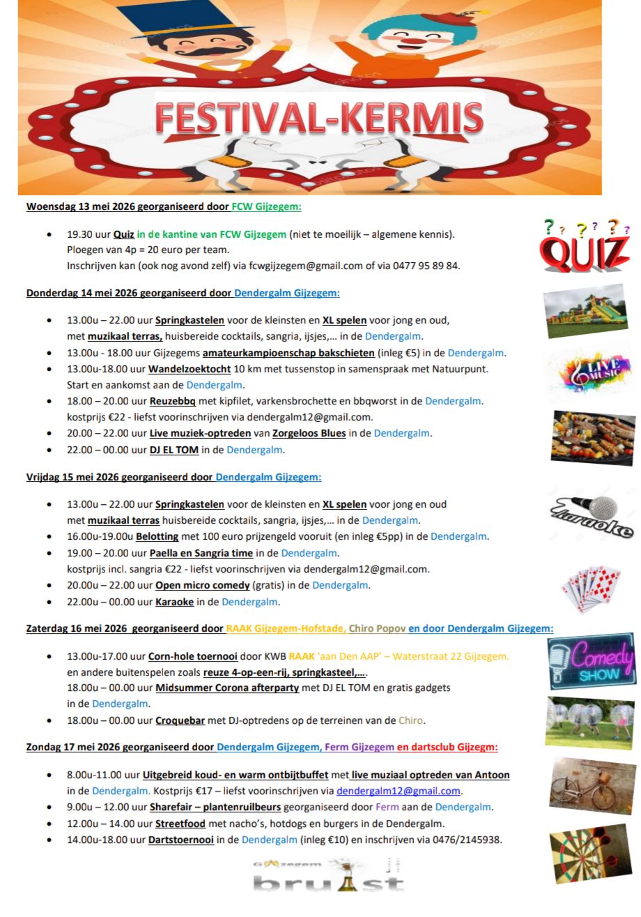 🎡 Gijzegem maakt zich op voor vijf dagen Festival-Kermis vol sfeer en activiteiten 🎶🍔🎯