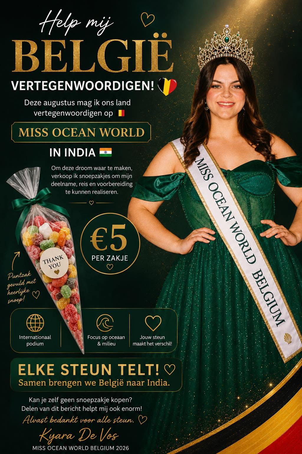 🌊🇧🇪 Aalsterse Kyara De Vos naar Miss Ocean World in India! 👑✨