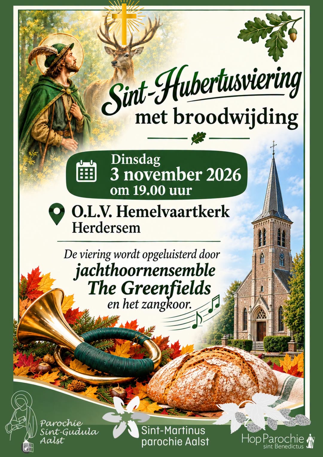 Herdersem viert Sint-Hubertus met jachthoornblazers en zegening van broodjes