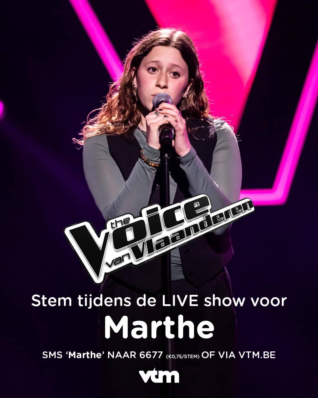 Stem Marthe naar de volgende ronde. Vrijdag 5 april tijdens de LIVE SHOW !!! 😘