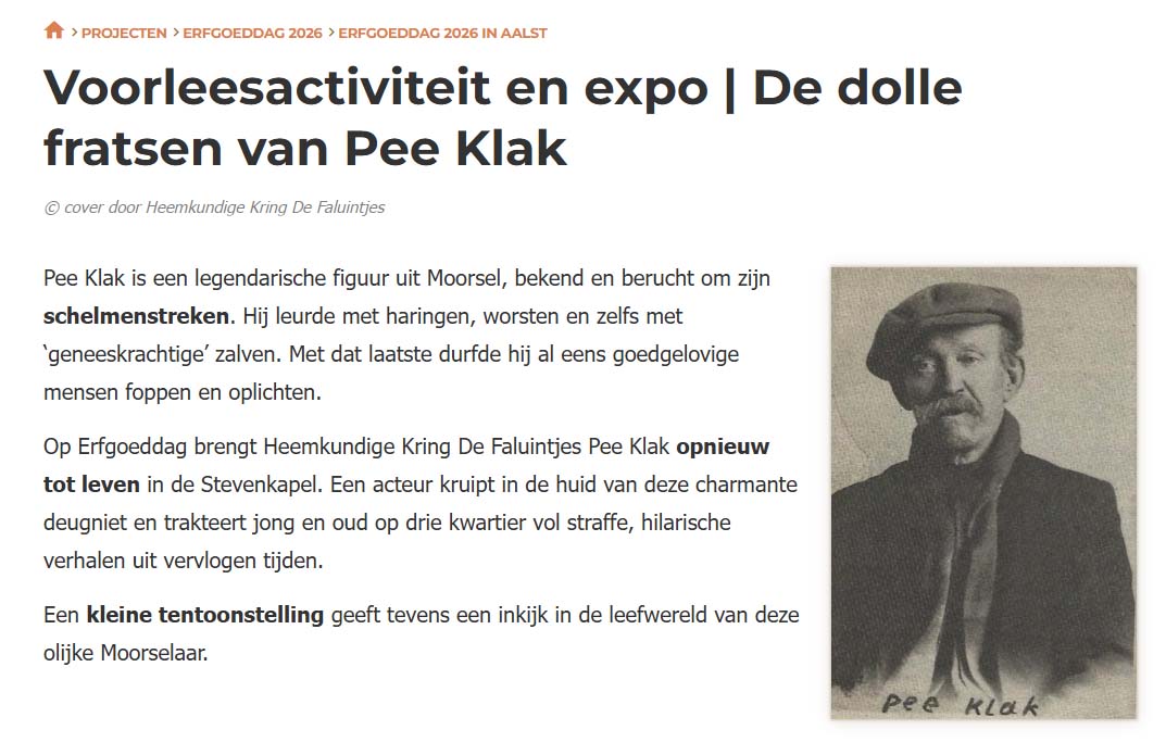 😂 Erfgoeddag in Moorsel brengt legende Pee Klak opnieuw tot leven 🎭