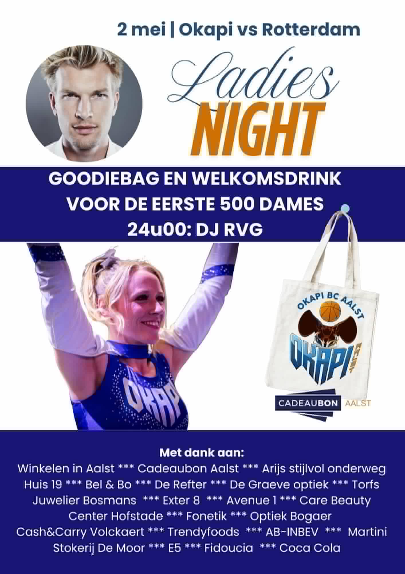 🔵⚪ LADIES NIGHT – ZATERDAG 2 MEI | OKAPI vs ROTTERDAM ⚪🔵
